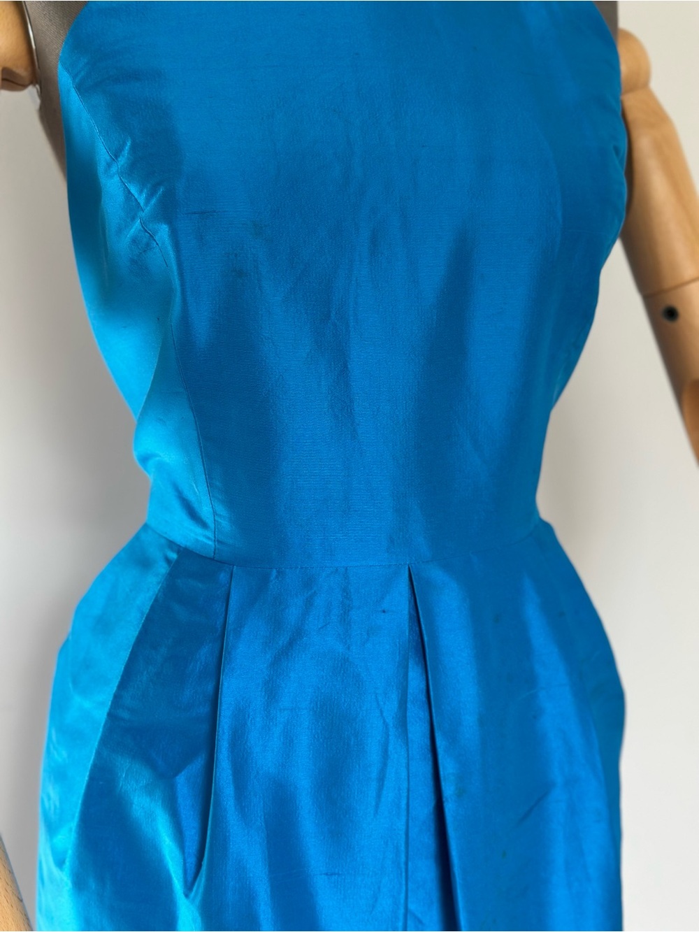 Silk Turquoise Sleeveless Beaded Dress Tulip Skirt - Picture 6 of 17